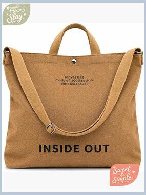 Large Cotton Canvas Tote Bag with Adjustable Strap Roomy Everyday Handbag Women